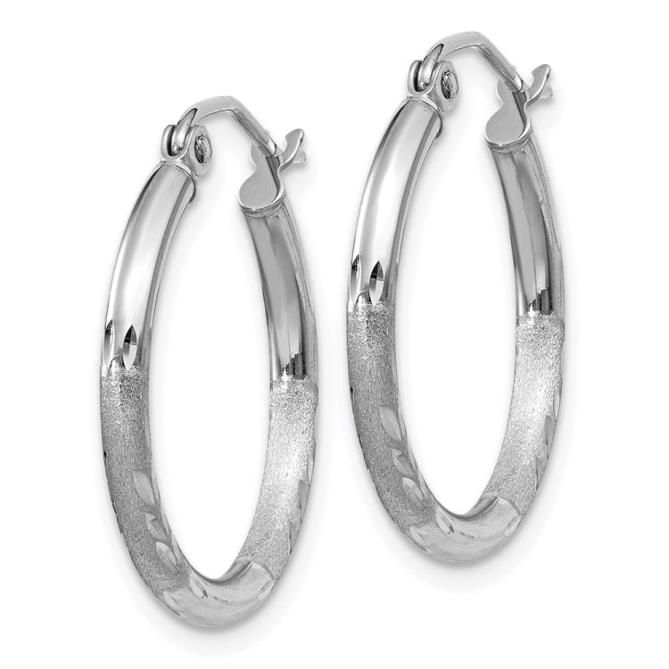 14k White Gold 2x20mm Satin Diamond-cut Round Tube Hoop Earrings