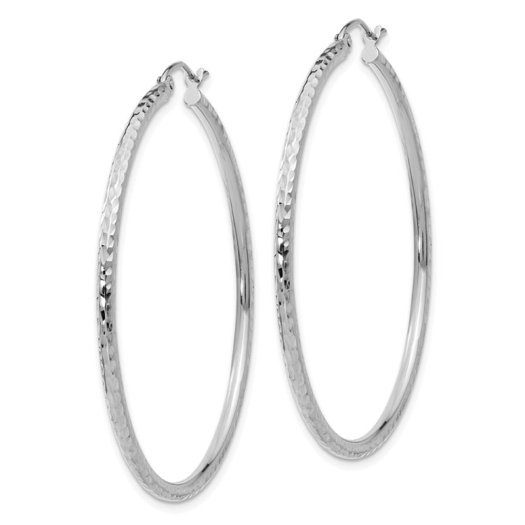 14k White Gold 2x45mm Diamond-cut Round Tube Hoop Earrings