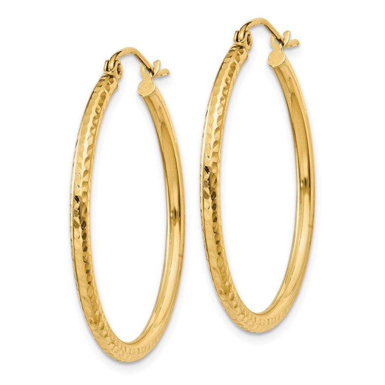 14k 2x30mm Diamond-cut Round Tube Hoop Earrings
