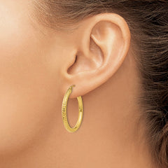 14k 3x30mm Diamond-cut Round Tube Hoop Earrings