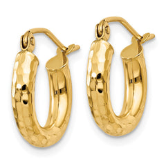 14k 3x14mm Diamond-cut Round Tube Hoop Earrings