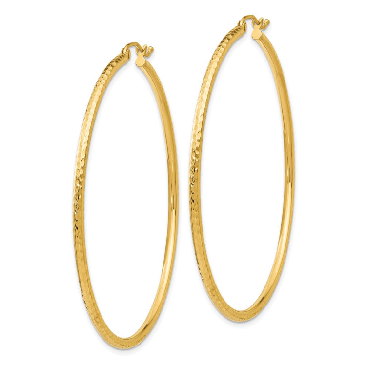14k 2x55mm Diamond-cut Round Tube Hoop Earrings