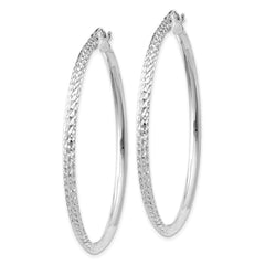 14K White Gold 2.5x45mm Knife-Edge Diamond-cut Tube Hoop Earrings