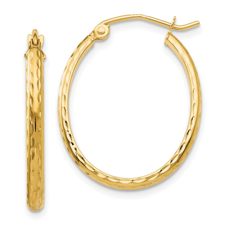 14k 2.5x25mm Lightweight Diamond-cut Oval Tube Hoop Earrings