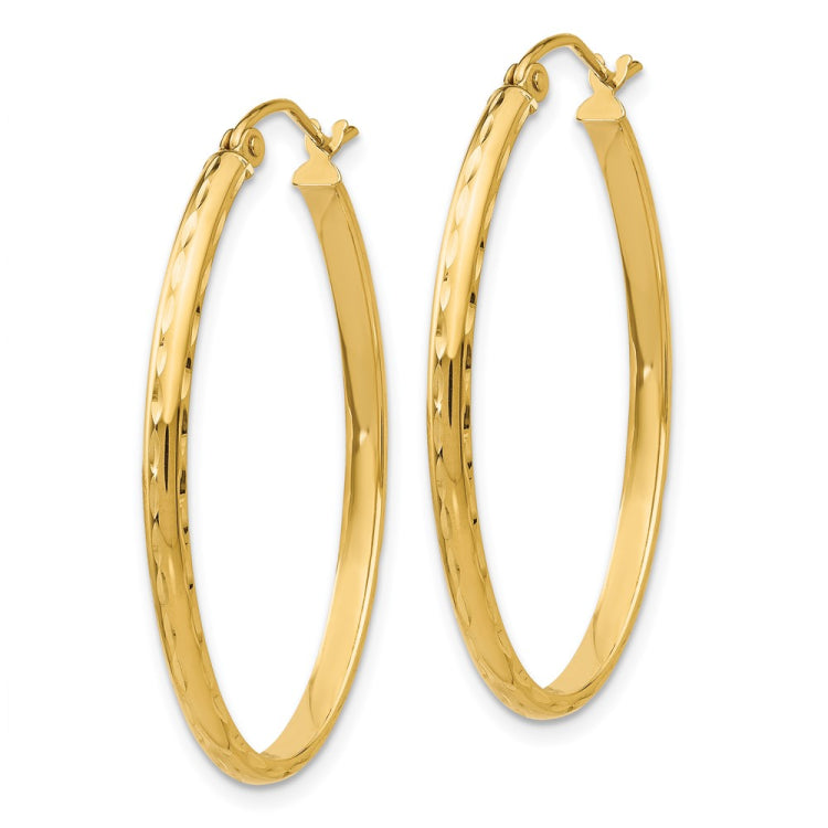 14k 2.5x35mm Lightweight Diamond-cut Oval Tube Hoop Earrings