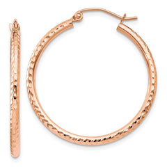 14k Rose Gold 2x30mm Diamond-cut Polished Tube Hoop Earrings