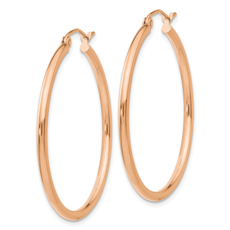 14k Rose Gold 2x35mm Polished Lightweight Tube Hoop Earrings