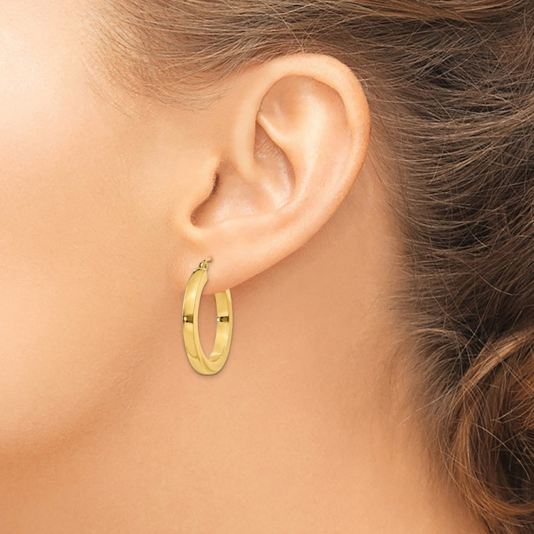 14k 3x25mm Polished Square Tube Hoop Earrings
