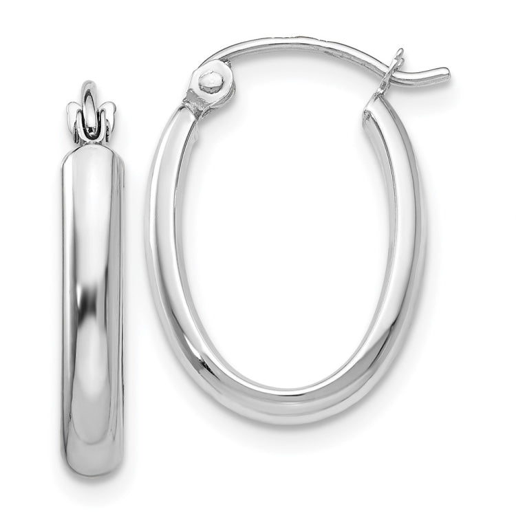 14k White Gold 2.75x18mm Polished Oval Tube Hoop Earrings