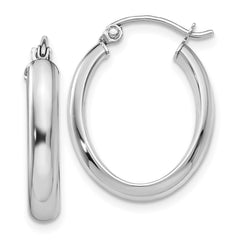 14k White Gold 3.75x21mm Polished Oval Tube Hoop Earrings