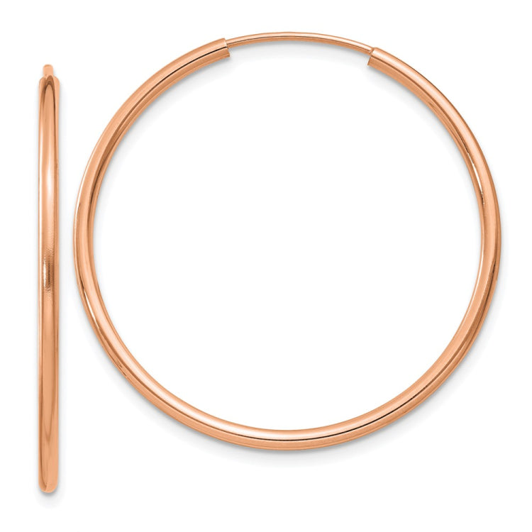 14k Rose Gold 1.5x30mm Polished Endless Tube Hoop Earrings