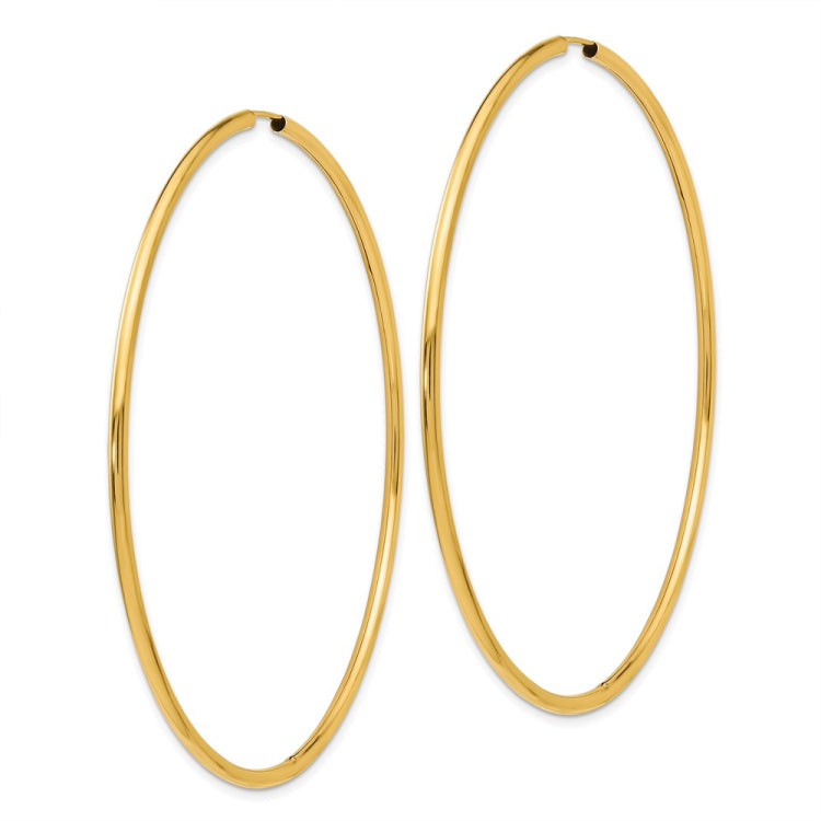 14K 2x70mm Polished Endless Tube Hoop Earrings
