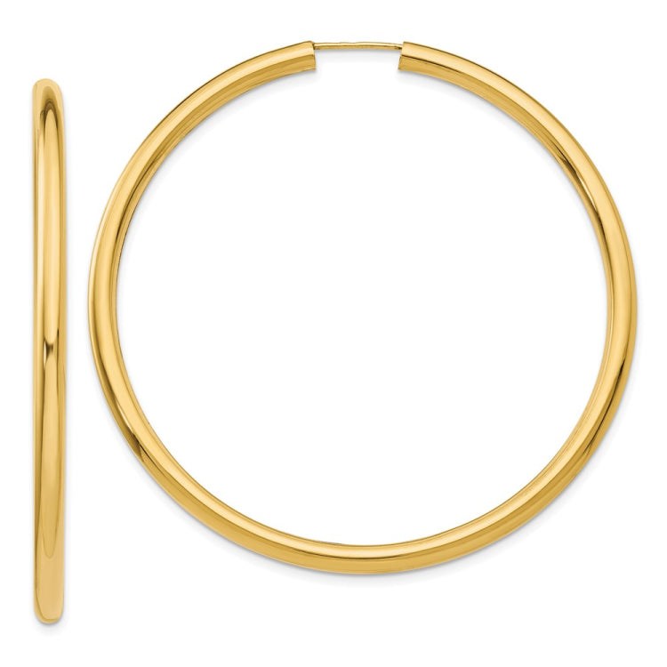 14k 3.00x55mm Polished Endless Tube Hoop Earrings