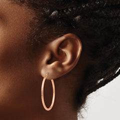 14k Rose Gold 2x35mm Polished Lightweight Diamond-cut Tube Hoop Earrings