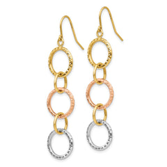 14k Tri-Color Diamond-Cut Circles Dangle French Hook Earrings