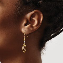 14K Tri-Color Diamond-cut Bead Oval Dangle French Hook Earrings