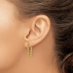 14K Polished 2.5mm Hollow Rope Chain Dangle Post Earrings