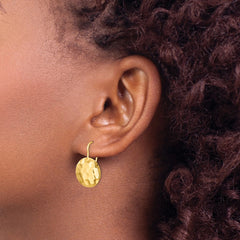14k Hammered 14mm Circle Disc Kidney Wire Earrings