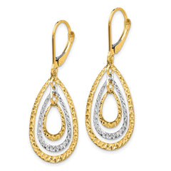 14K Two-tone Diamond-cut Graduated Teardrops Dangle Leverback Earrings