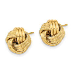 14k 11mm Polished Textured Triple Love Knot Post Earrings