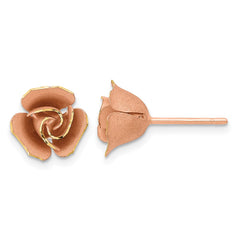 14k and Rose Rhodium Satin Finish Diamond-cut Rose Post Earrings