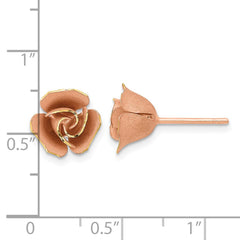 14k and Rose Rhodium Satin Finish Diamond-cut Rose Post Earrings