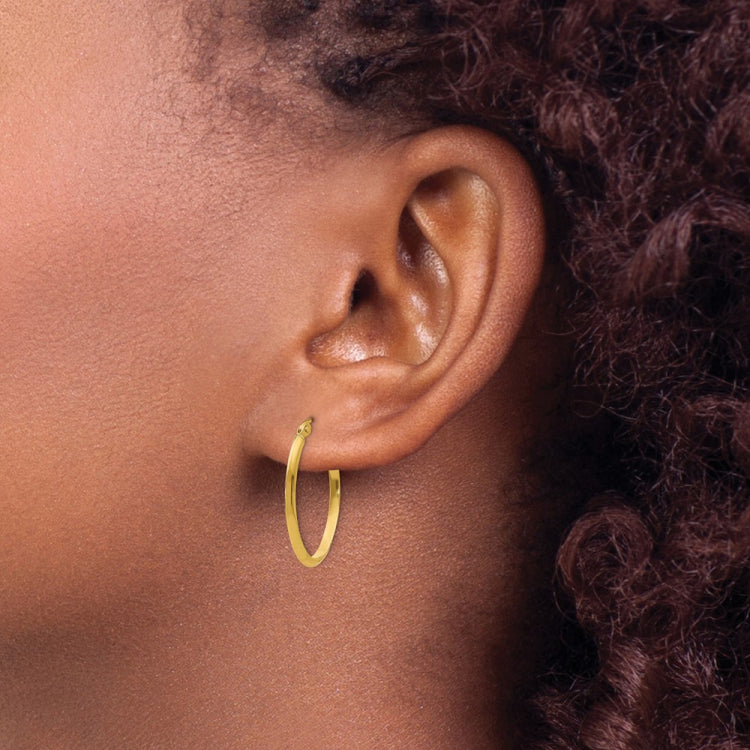 14k 2x22mm Polished Oval Tube Hoop Earrings
