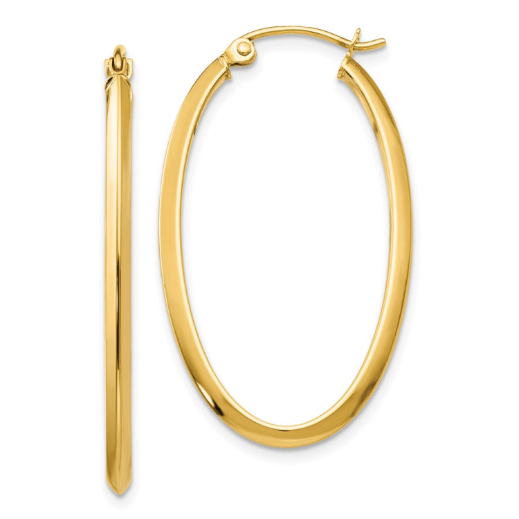 14k 2x35mm Oval Tube Hoop Earrings