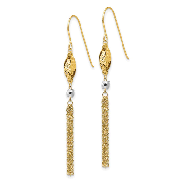 14k Two-tone Bead and Chain Tassel Dangle French Hook Earrings
