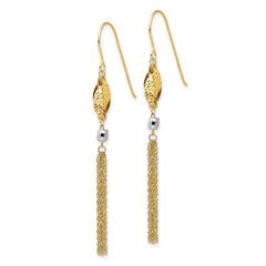 14k Two-tone Bead and Chain Tassel Dangle French Hook Earrings