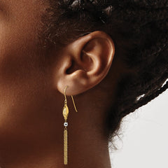 14k Two-tone Bead and Chain Tassel Dangle French Hook Earrings