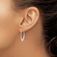 14k White Gold 1x26mm Polished Tapered Oval Hoop Earrings