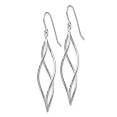 14k White Gold Polished Long Twisted Swirl Drop French Hook Earrings
