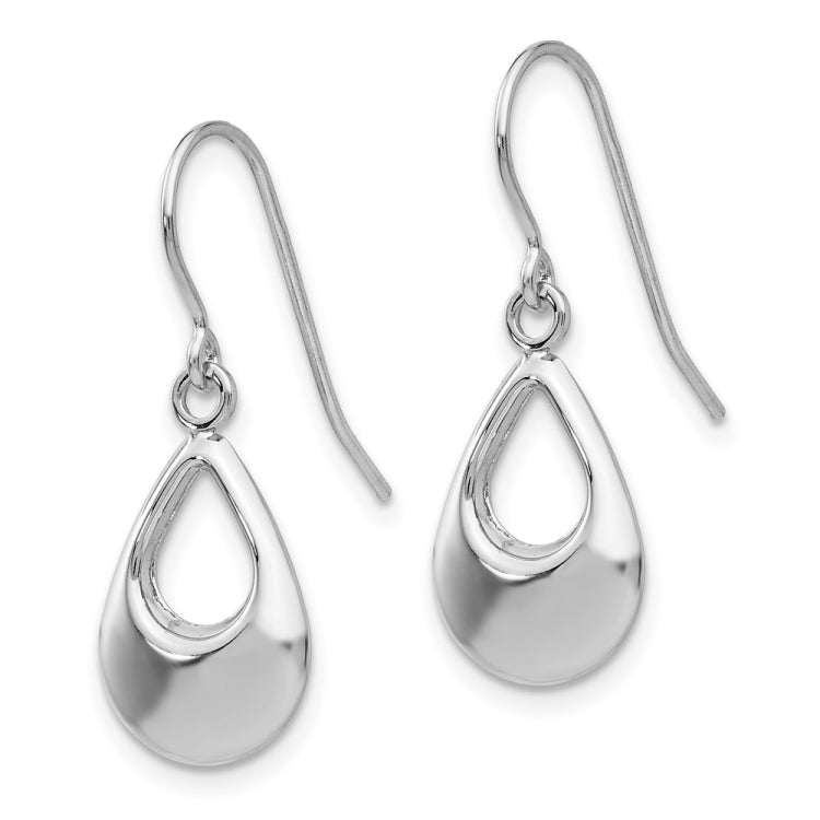 14k White Gold Open Teardrop Hollow Dangle French Hook Earrings