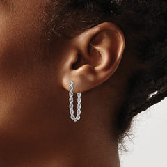 14K White Gold Polished 2.5mm Hollow Rope Chain Dangle Post Earrings