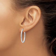 14k White Gold 2x30mm Polished Oval Tube Hoop Earrings