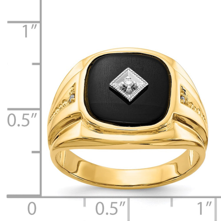 IB Goodman 14k Cushion Onyx and AA Diamond Mens Ring