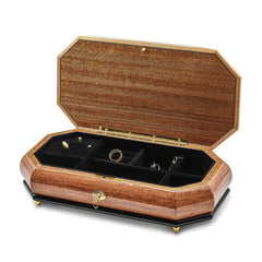 Luxury Giftware by Jere Bubinga Veneer with Black and Mother of Pearl Inlay Octagonal Locking Wooden (Plays Greensleeves) Music Box with Velveteen Lining