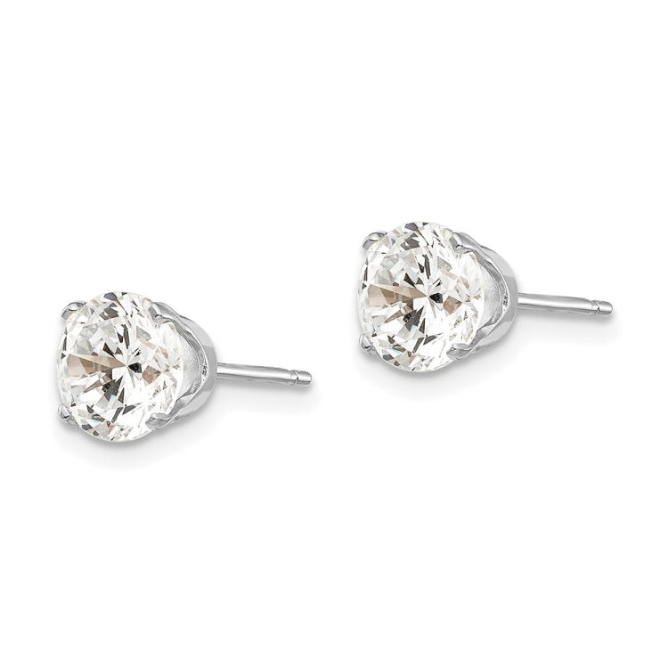 14k White Gold 6.5mm Round CZ Stud Earrings