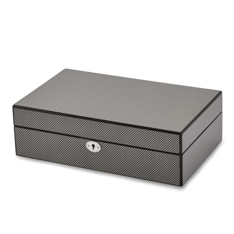 Luxury Giftware by Jere High Gloss Black Carbon Fiber Finish Locking Wooden 10-Watch Case