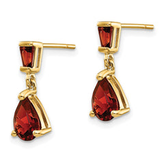 14k Pear/Baguette Garnet Dangle Post Earrings