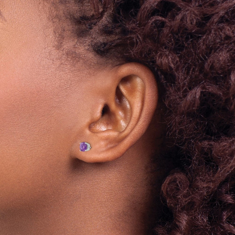 14k White Gold 5mm Round Amethyst Post Earrings