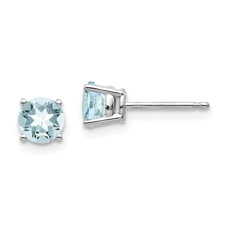 14k White Gold 5mm Round Aquamarine Post Earrings