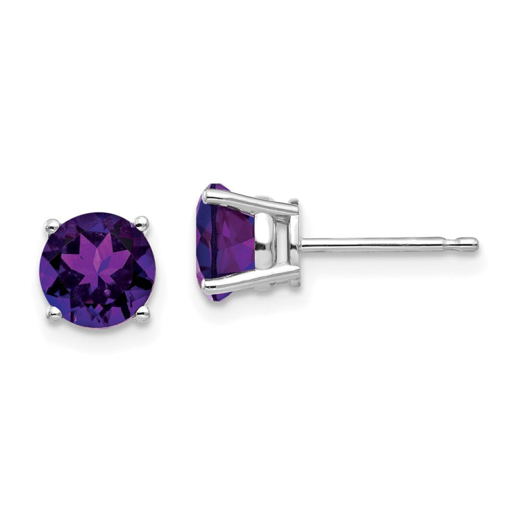 14k White Gold 6mm Round Amethyst Post Earrings