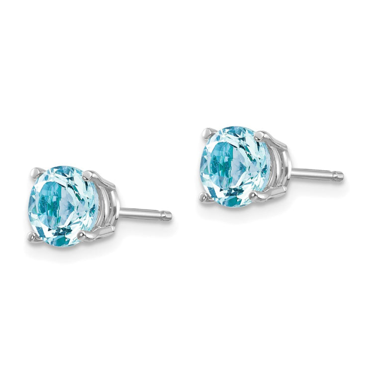 14k White Gold 6mm Round Aquamarine Post Earrings