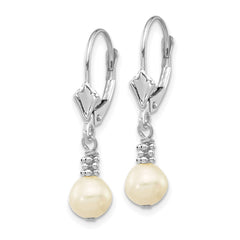 14k White Gold 5-6mm White Semi-round Freshwater Cultured Pearl Dangle Leverback Earrings