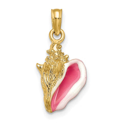 14k Pink and White Enameled 3-D Conch Shell Pendant