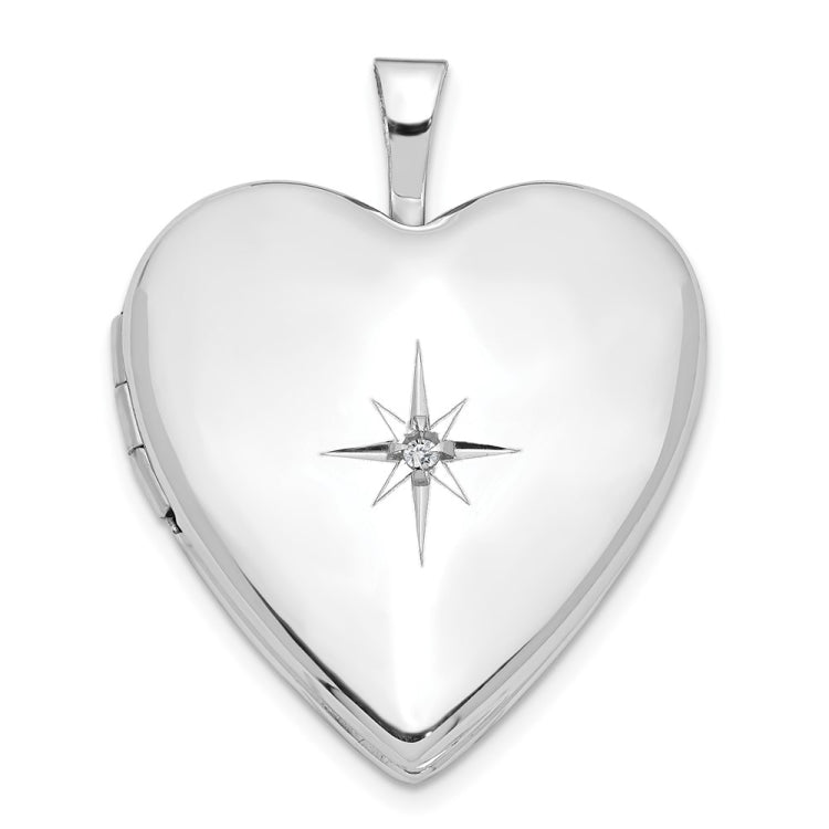 14K White Gold Diamond Star 20mm Heart Locket