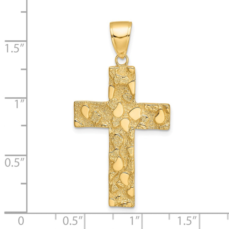 14K Polished Textured Nugget Style Cross Pendant