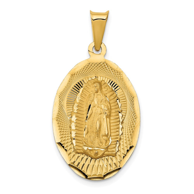 14K Polished Diamond-cut Solid Our Lady Of Guadalupe Oval Pendant